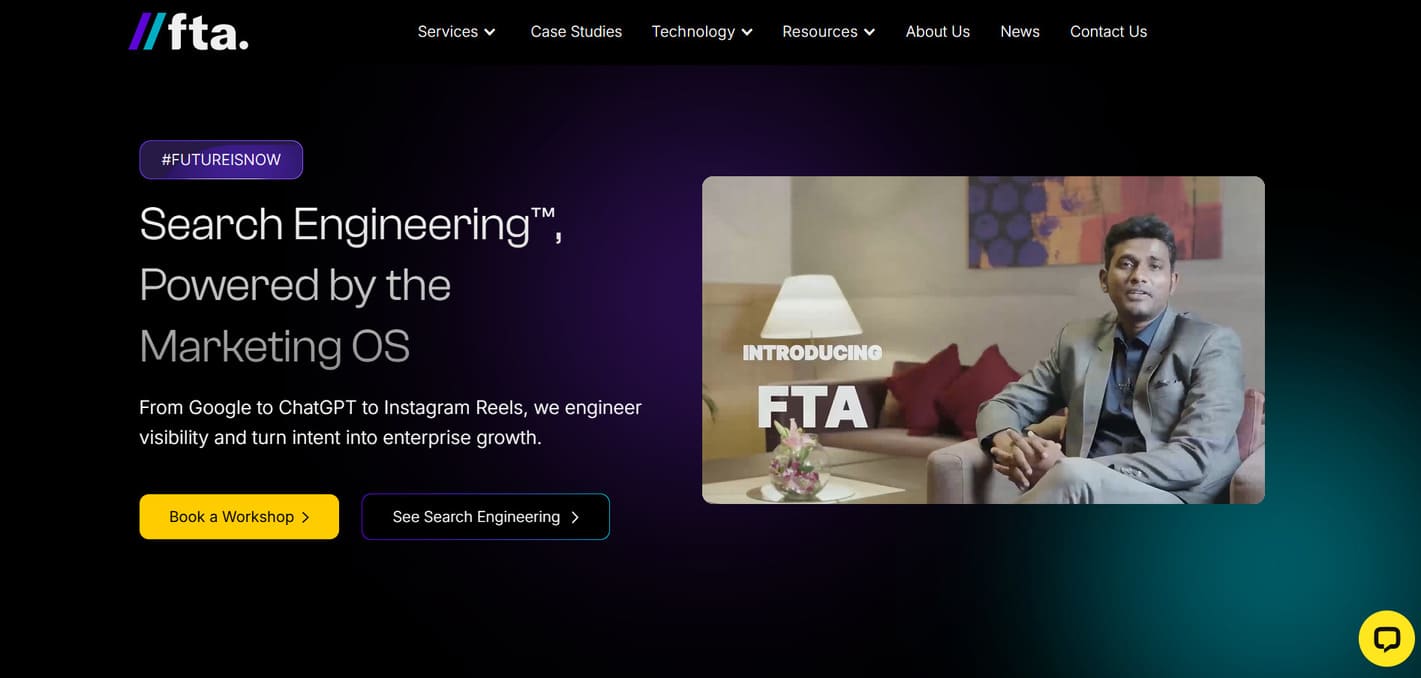 Hero section of the FTA Global website