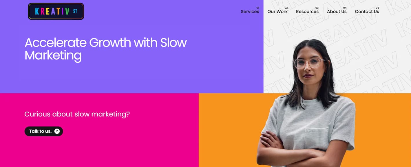 Hero section of the Kreativ Street website