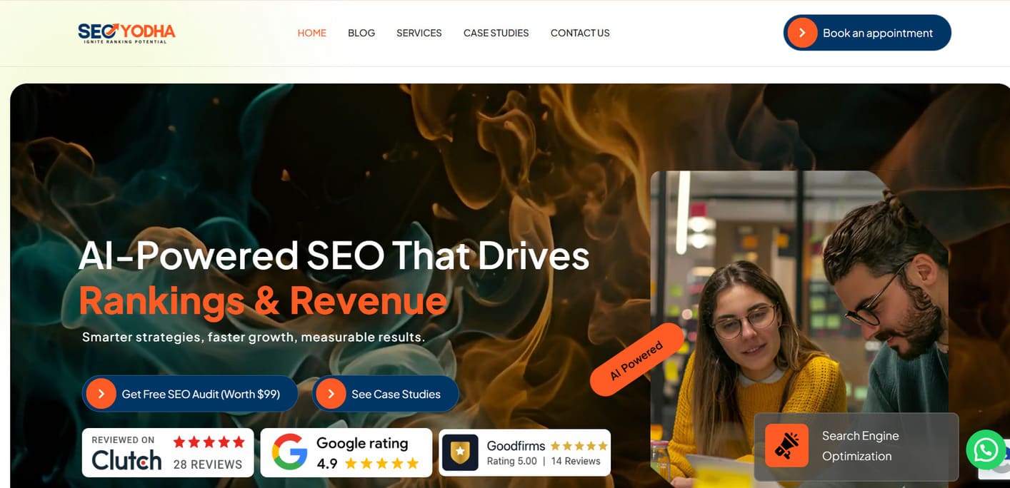 Hero section of the SEO Yodha website