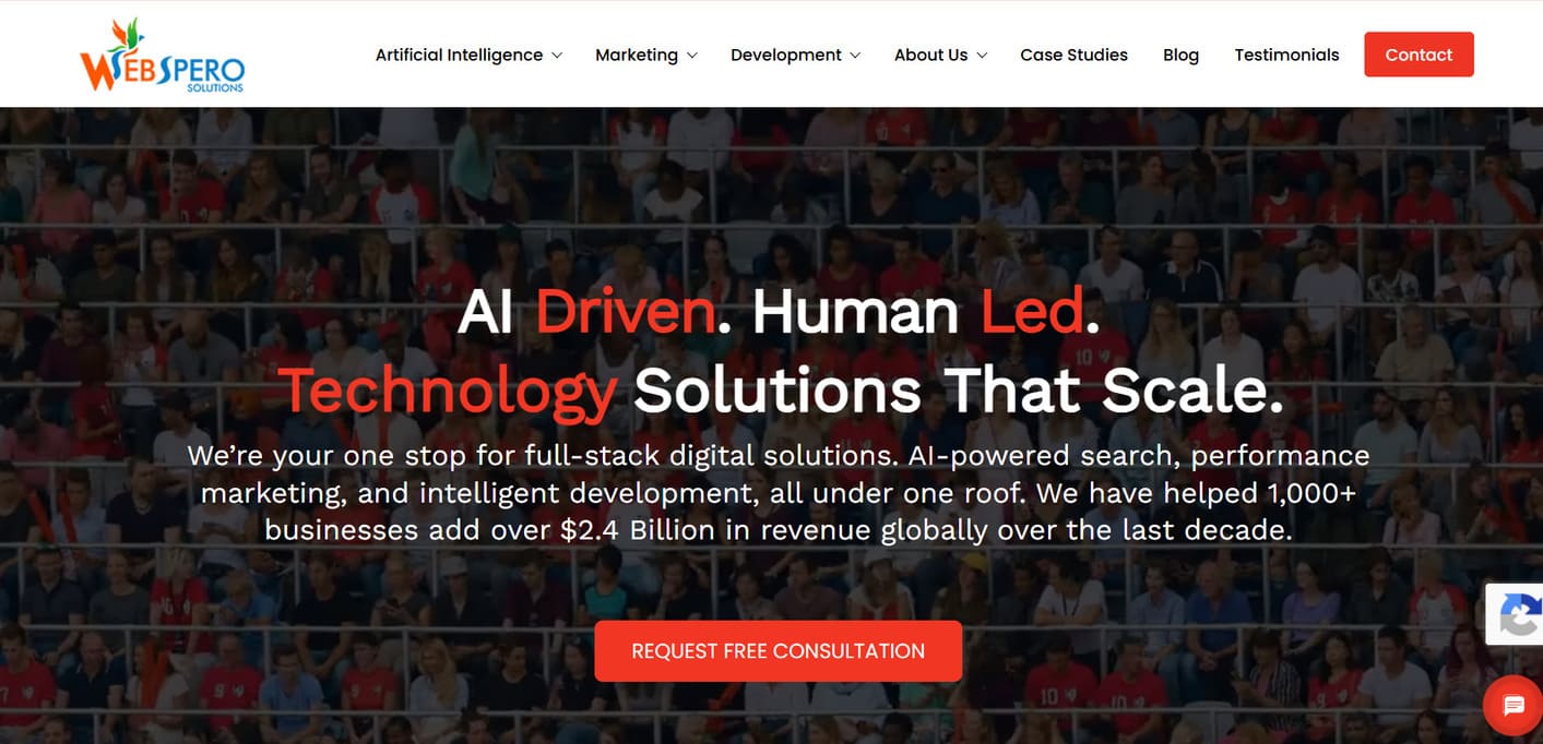Hero section of the WebSpero website