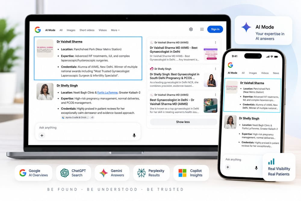 AI Search Optimization Company showing Google AI search results on desktop and mobile