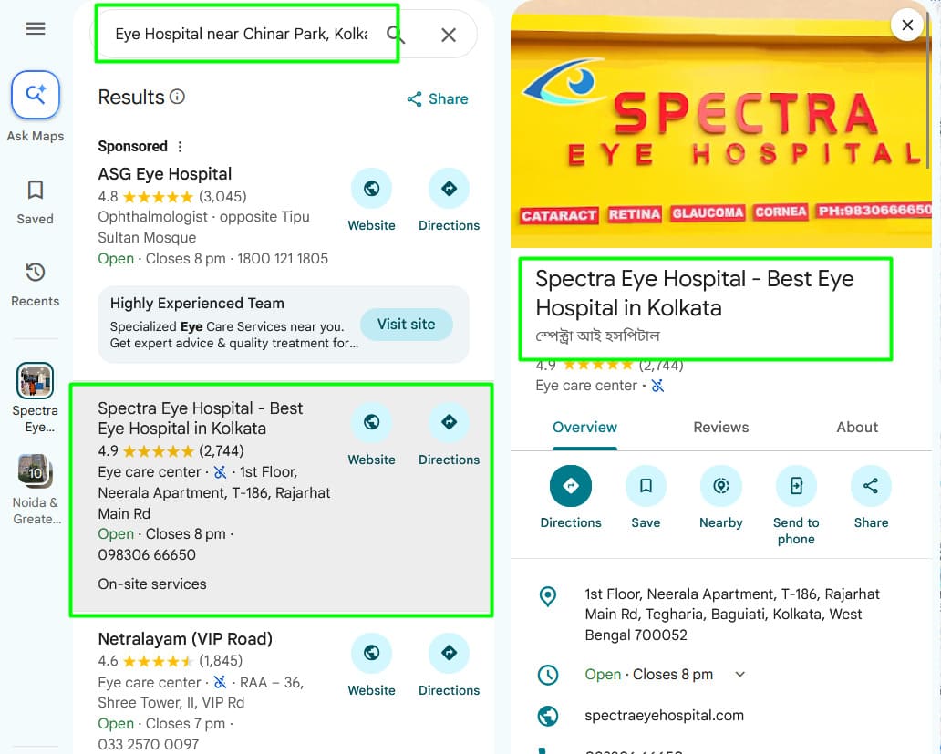 Spectra Eye Hospital Chinar Park local ranking evidence