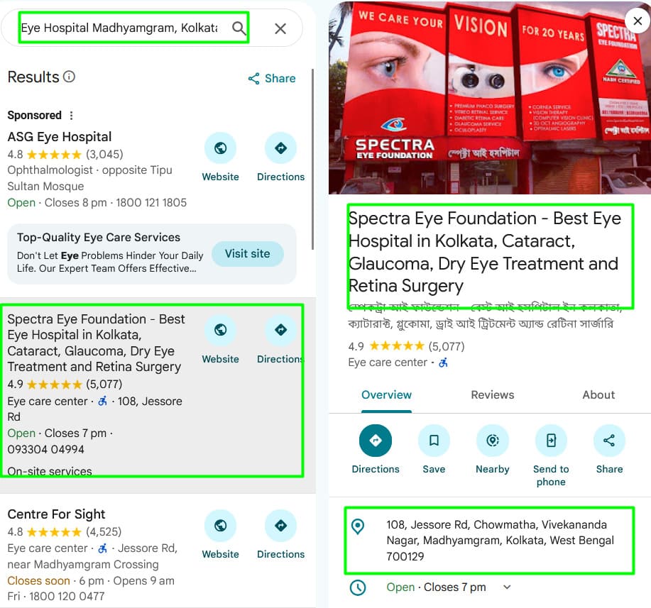 Spectra Eye Hospital Madhyamgram local ranking evidence