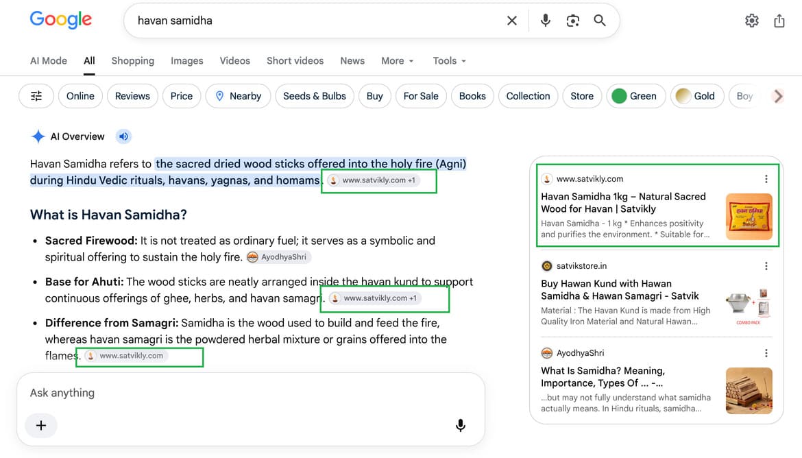 Satvikly Google Search result visibility
