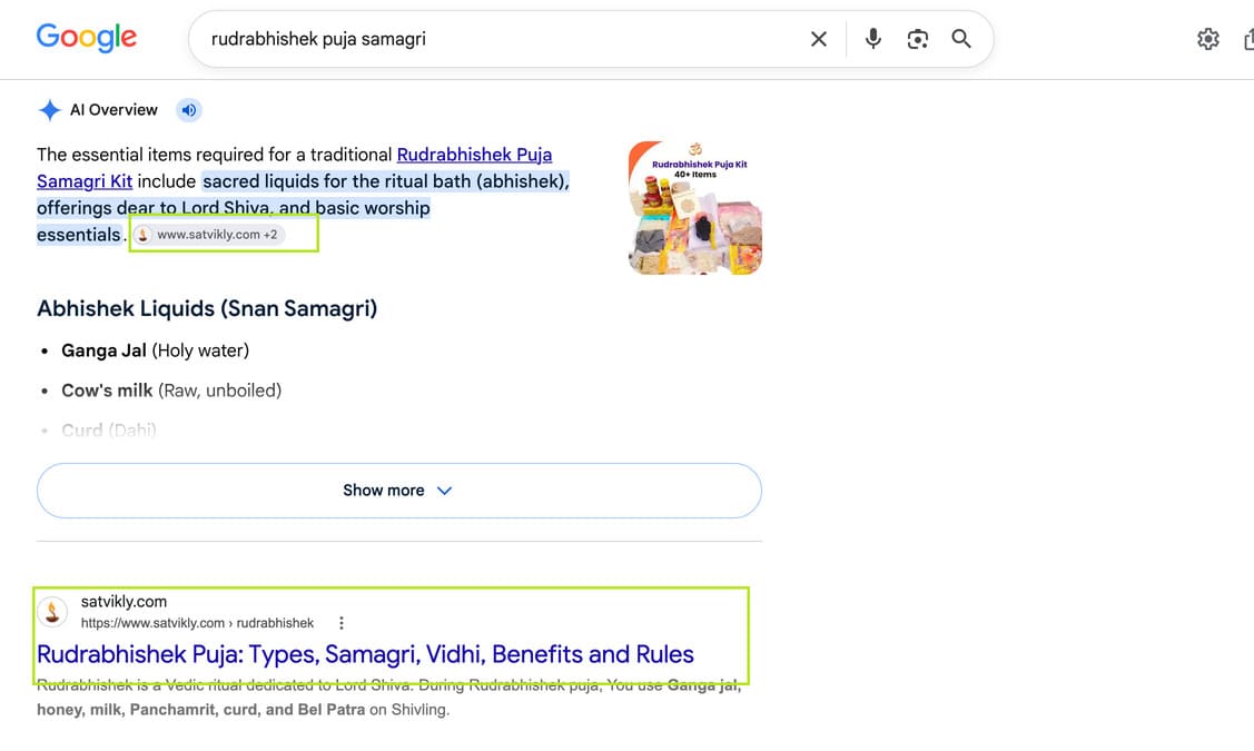 Satvikly product visibility in Google Search results